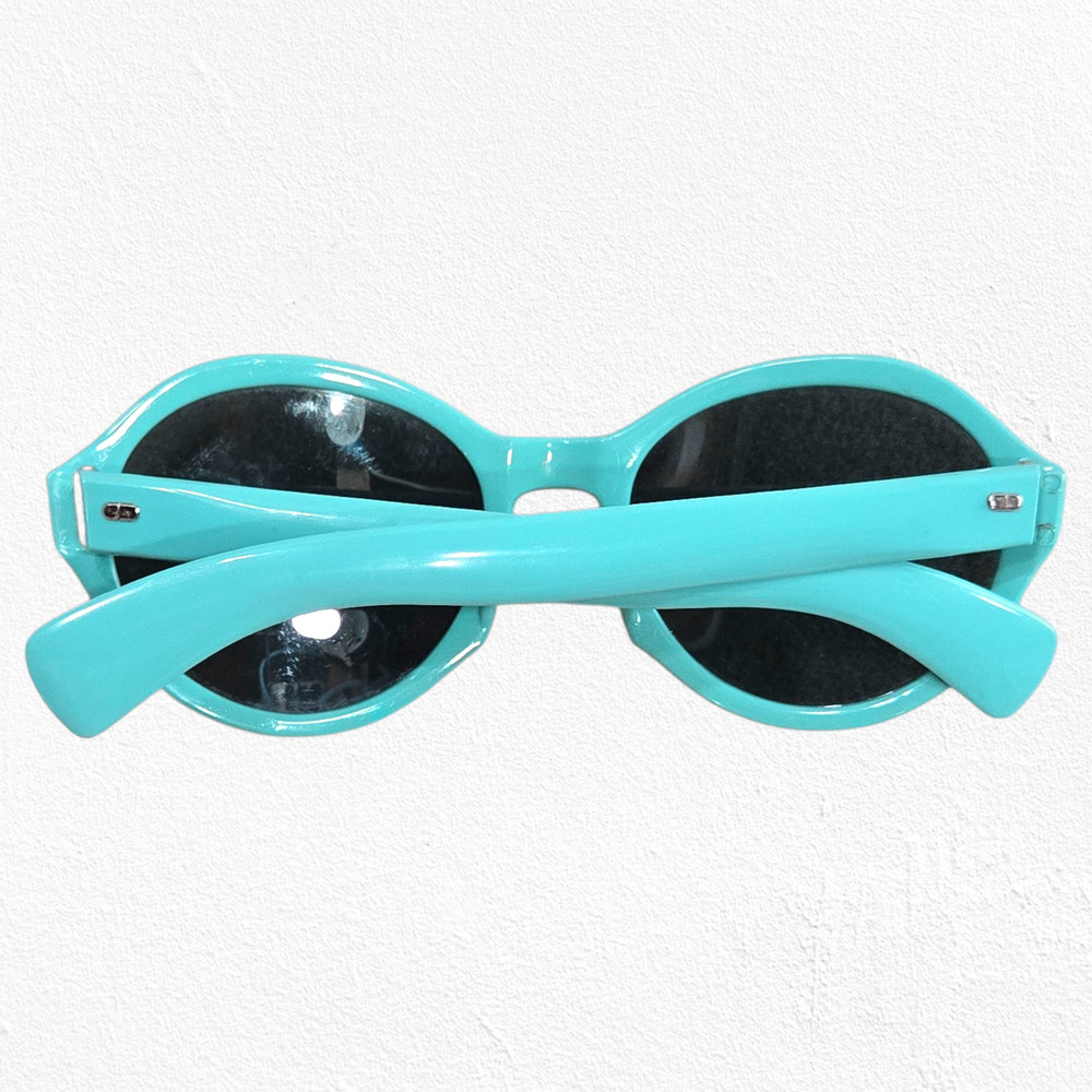 Vintage 1960s Aqua Blue Round Mod Sunglasses Rivet Frame Retro Eyewear - Picture 14 of 16